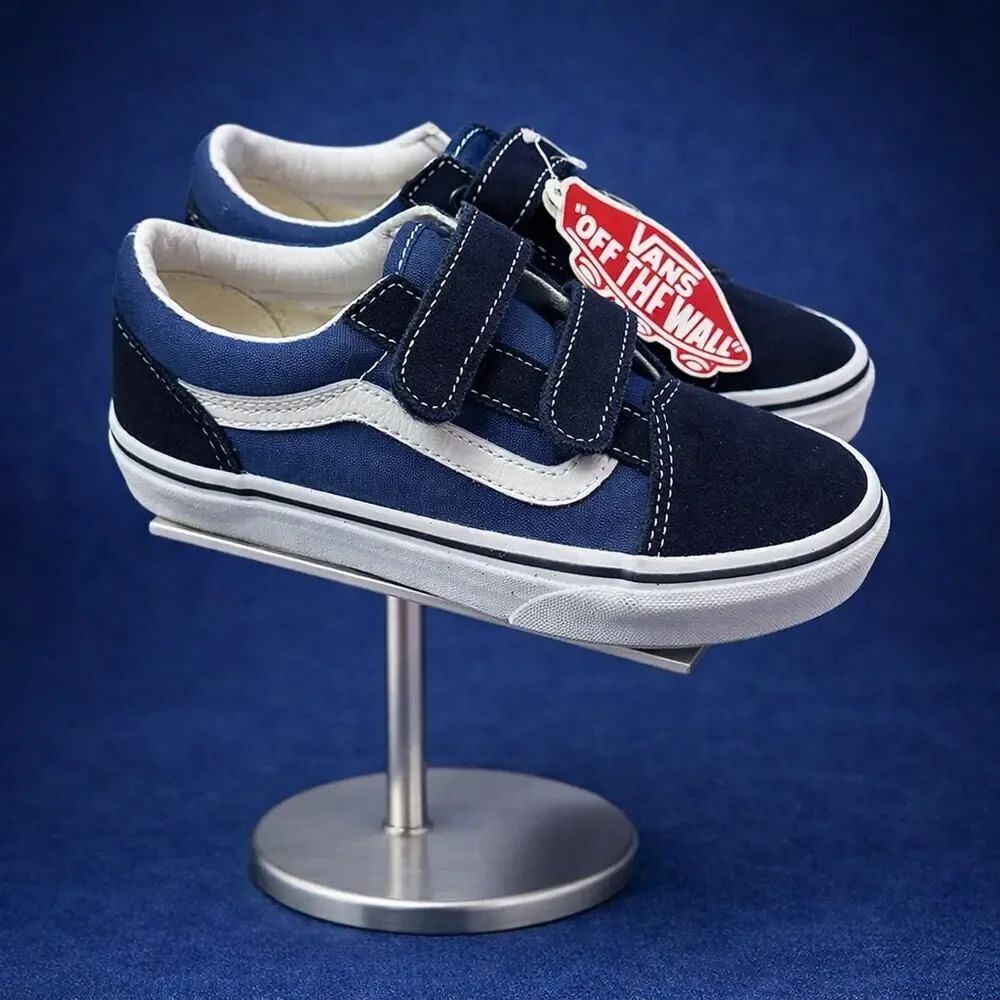 New Vans Kids Old Skool V Navy True White Sneakers 2.5